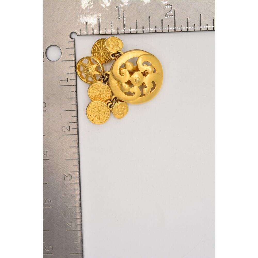 Givenchy Vintage Coin Clip On Earrings Brushed Gold Logo Etruscan Signed BinQ - Picture 12 of 12